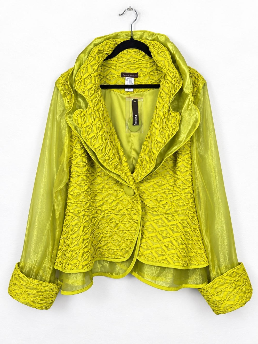 NWT Y2K Vintage 2X Chartreuse Wired Ruffle Avant Garde Art To Wear Jacket